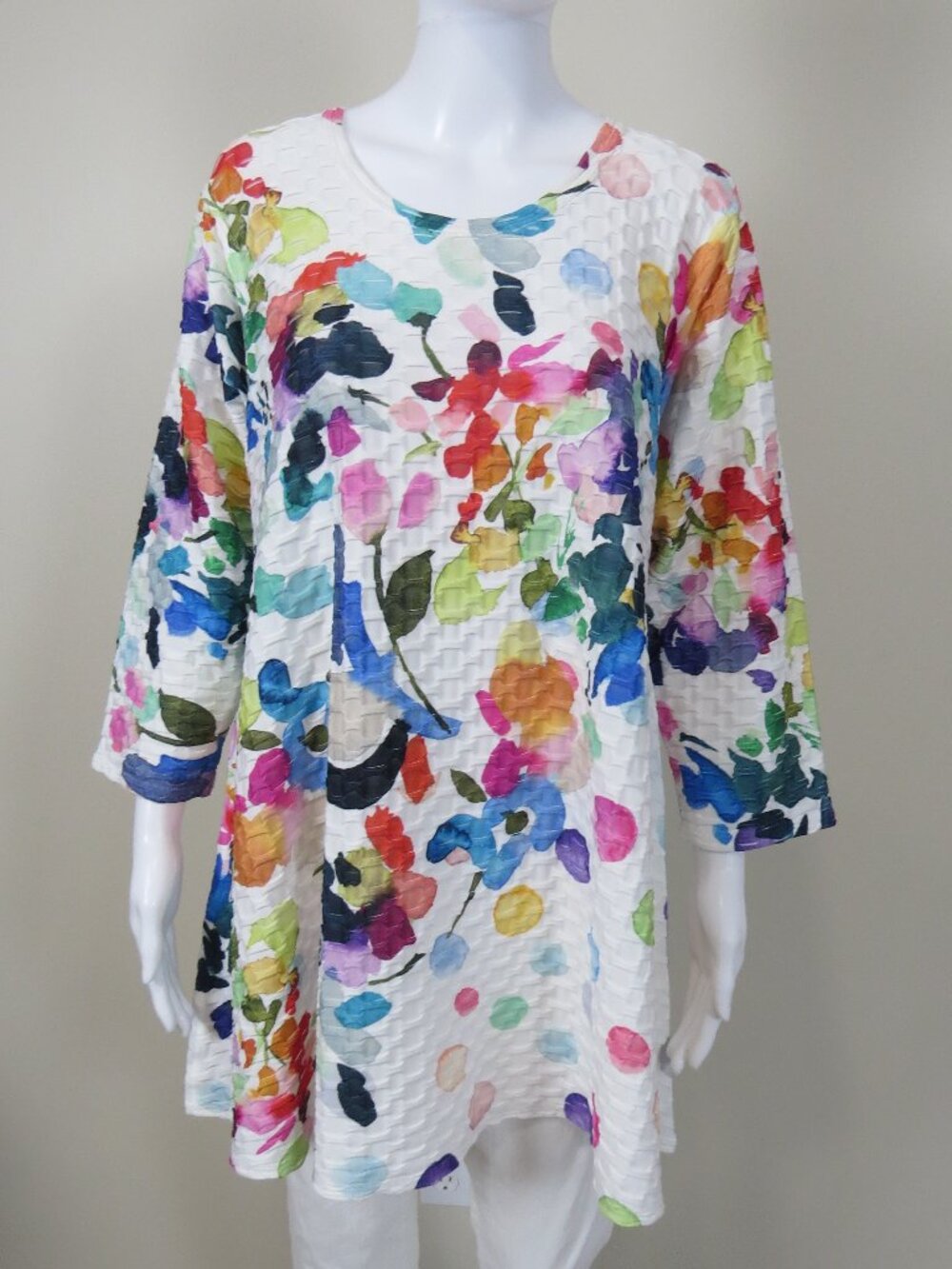 Et Lois Floral Polka Dot Tunic Top SIZE Medium - Artsy, Textured, Made in USA
